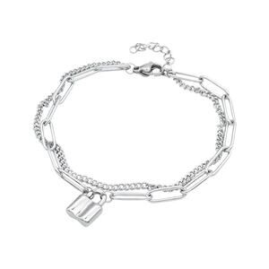 Adornia Padlock Mixed Chain Bracelet Silver 6.7-8”